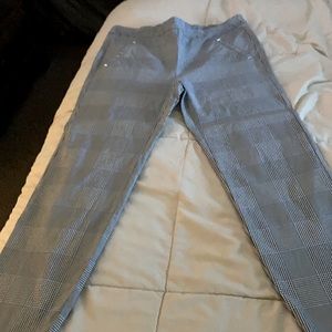 Pants black white blue plaid